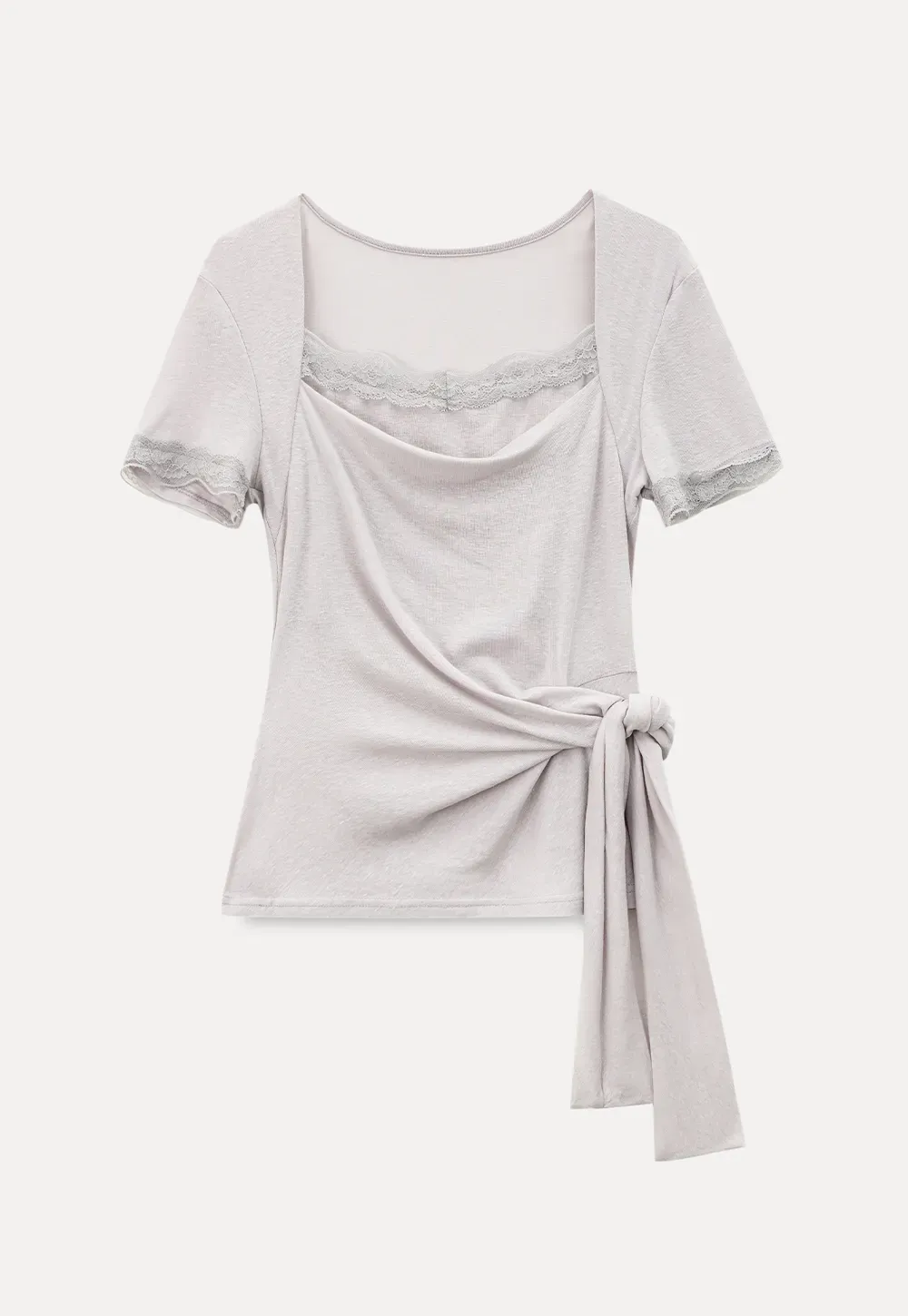 Lace Trim Square Neck Short Sleeve T Shirt