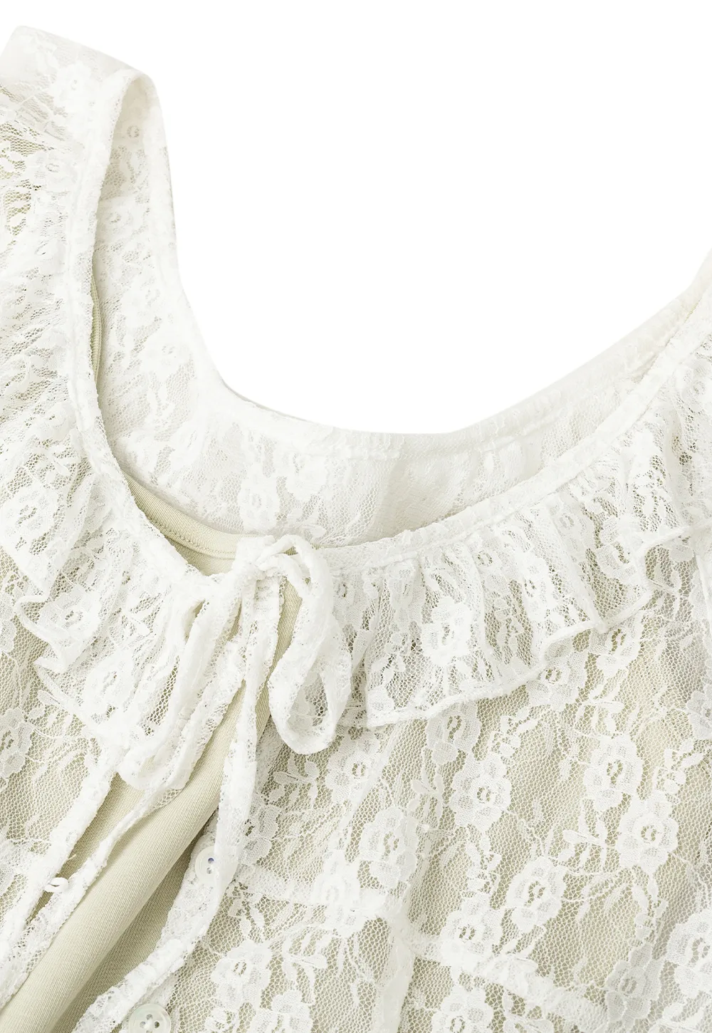Lace Trim Ruffled Sleeveless Blouse With Tank Top Set