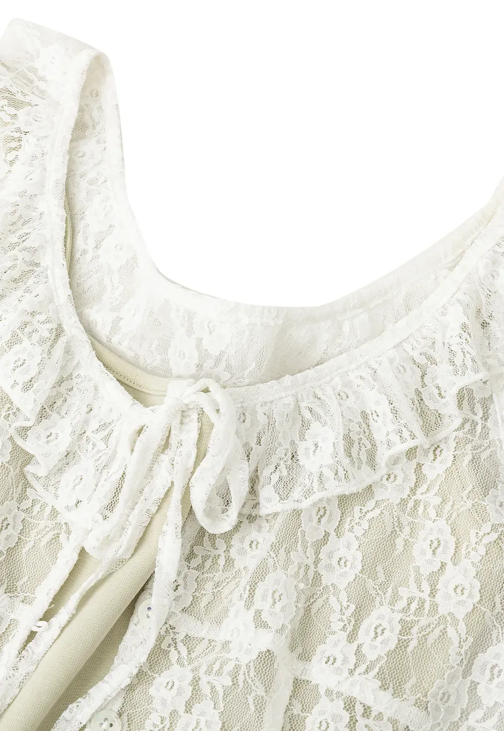 Lace Trim Ruffled Sleeveless Blouse With Tank Top Set