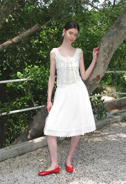 Lace Trim Ruffled Sleeveless Blouse With Tank Top Set