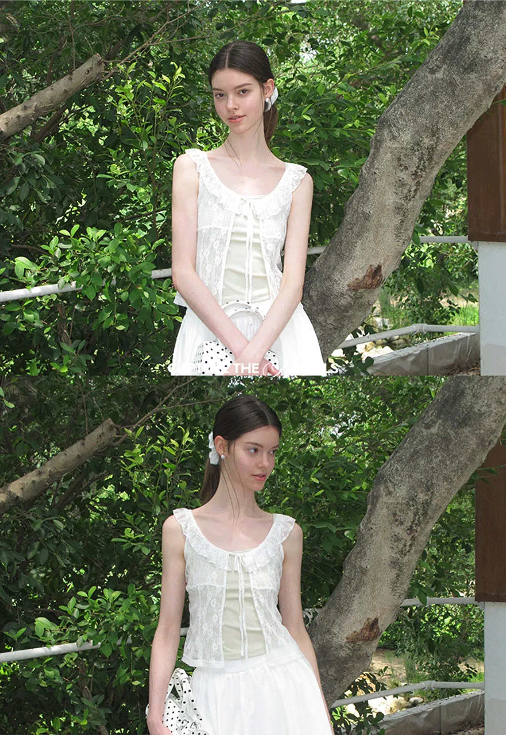 Lace Trim Ruffled Sleeveless Blouse With Tank Top Set