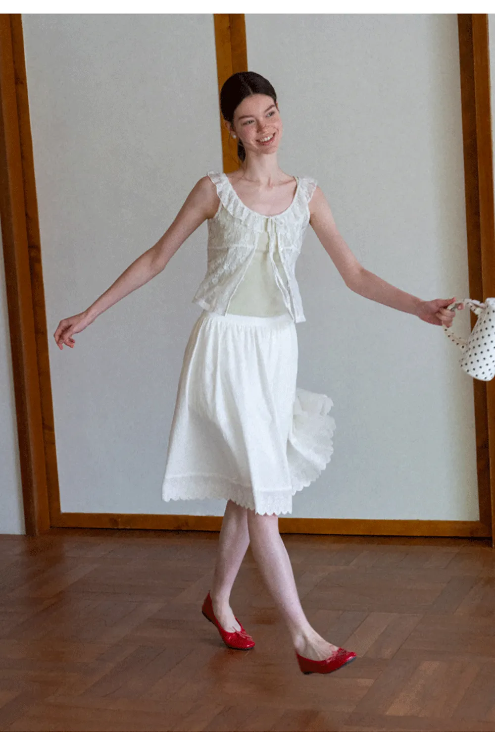 Lace Trim Ruffled Sleeveless Blouse With Tank Top Set
