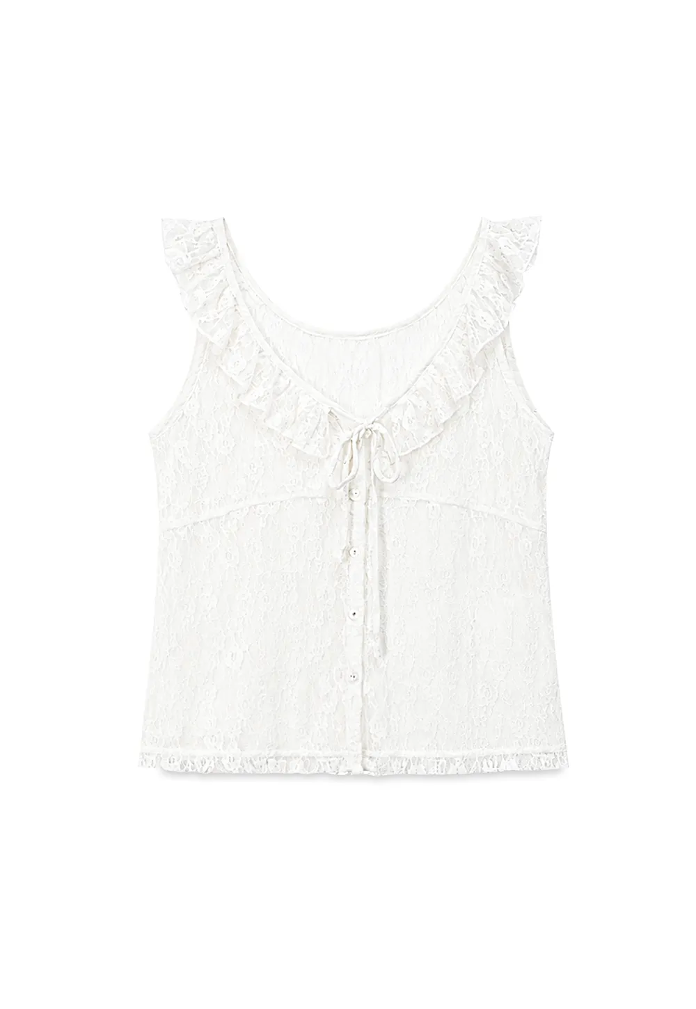 Lace Trim Ruffled Sleeveless Blouse With Tank Top Set