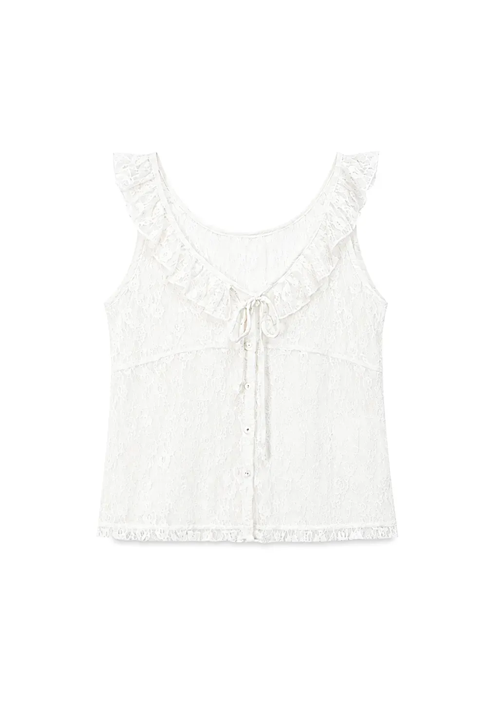 Lace Trim Ruffled Sleeveless Blouse With Tank Top Set