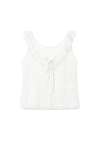 Lace Trim Ruffled Sleeveless Blouse With Tank Top Set