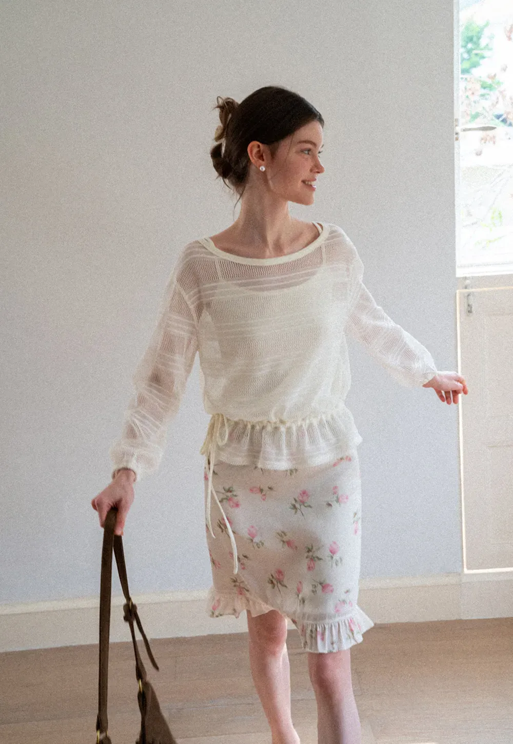 Mesh Knit Peplum Top Long Sleeve