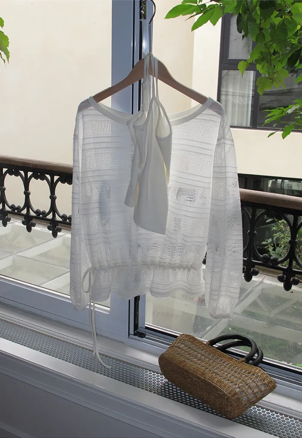 Mesh Knit Peplum Top Long Sleeve