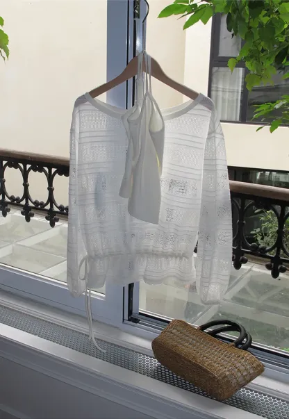Mesh Knit Peplum Top Long Sleeve