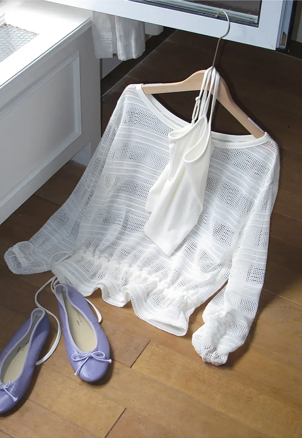 Mesh Knit Peplum Top Long Sleeve
