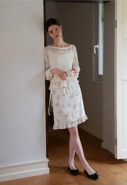 Mesh Knit Peplum Top Long Sleeve