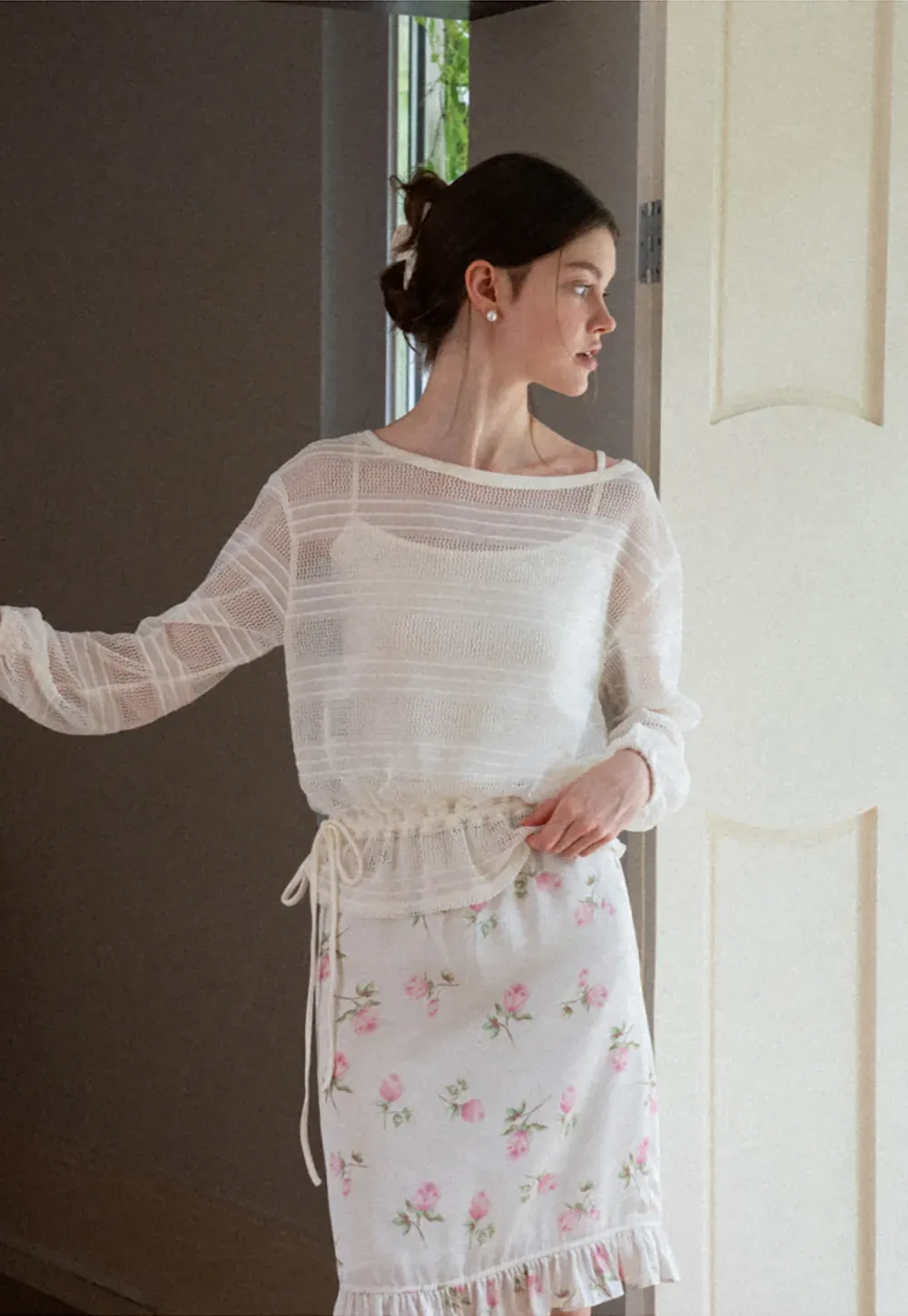 Mesh Knit Peplum Top Long Sleeve