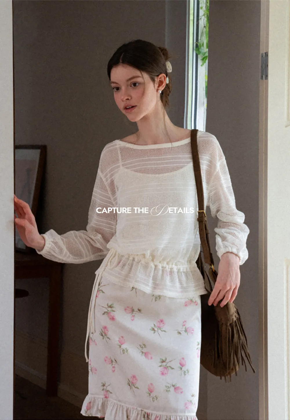 Mesh Knit Peplum Top Long Sleeve