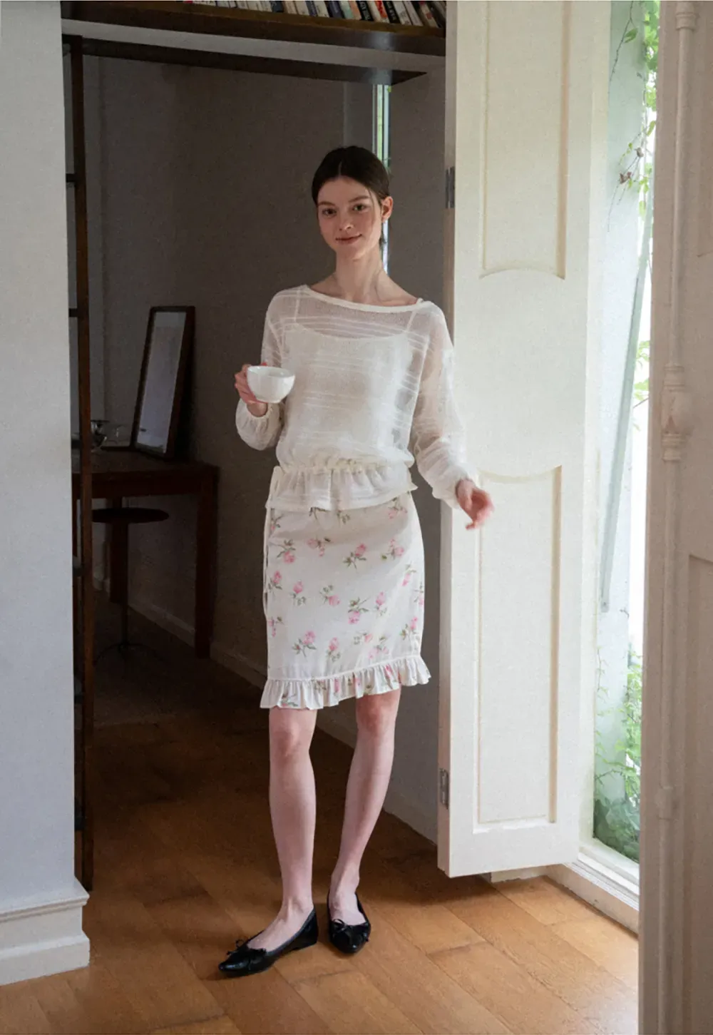 Mesh Knit Peplum Top Long Sleeve