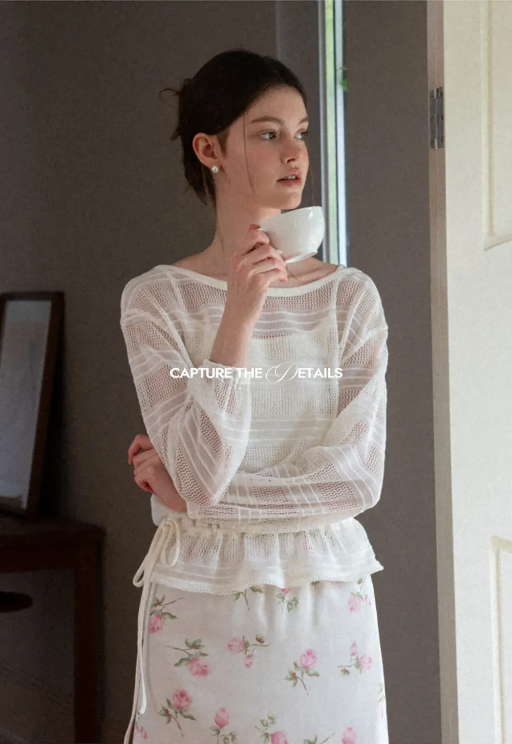Mesh Knit Peplum Top Long Sleeve