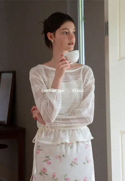 Mesh Knit Peplum Top Long Sleeve