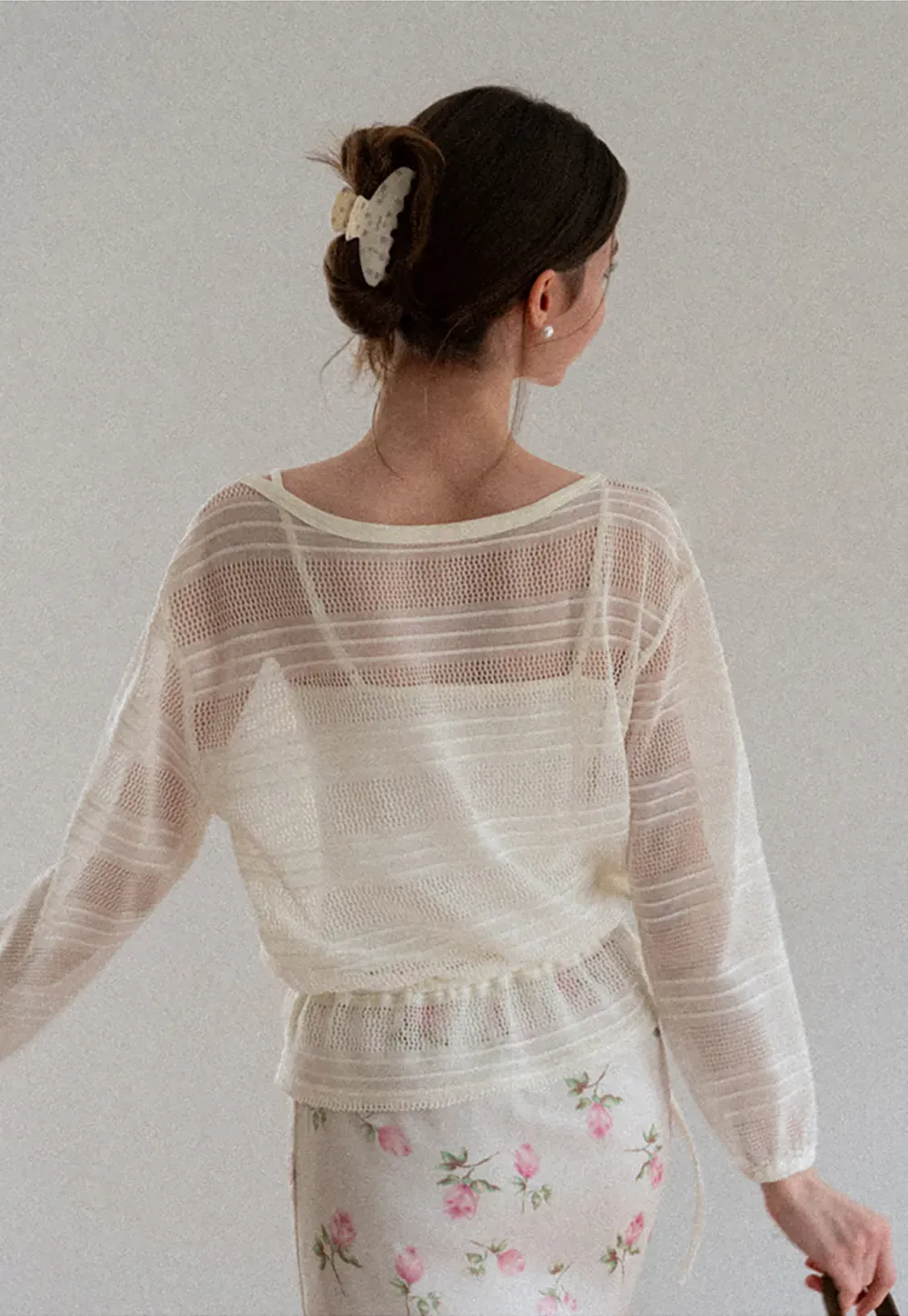 Mesh Knit Peplum Top Long Sleeve