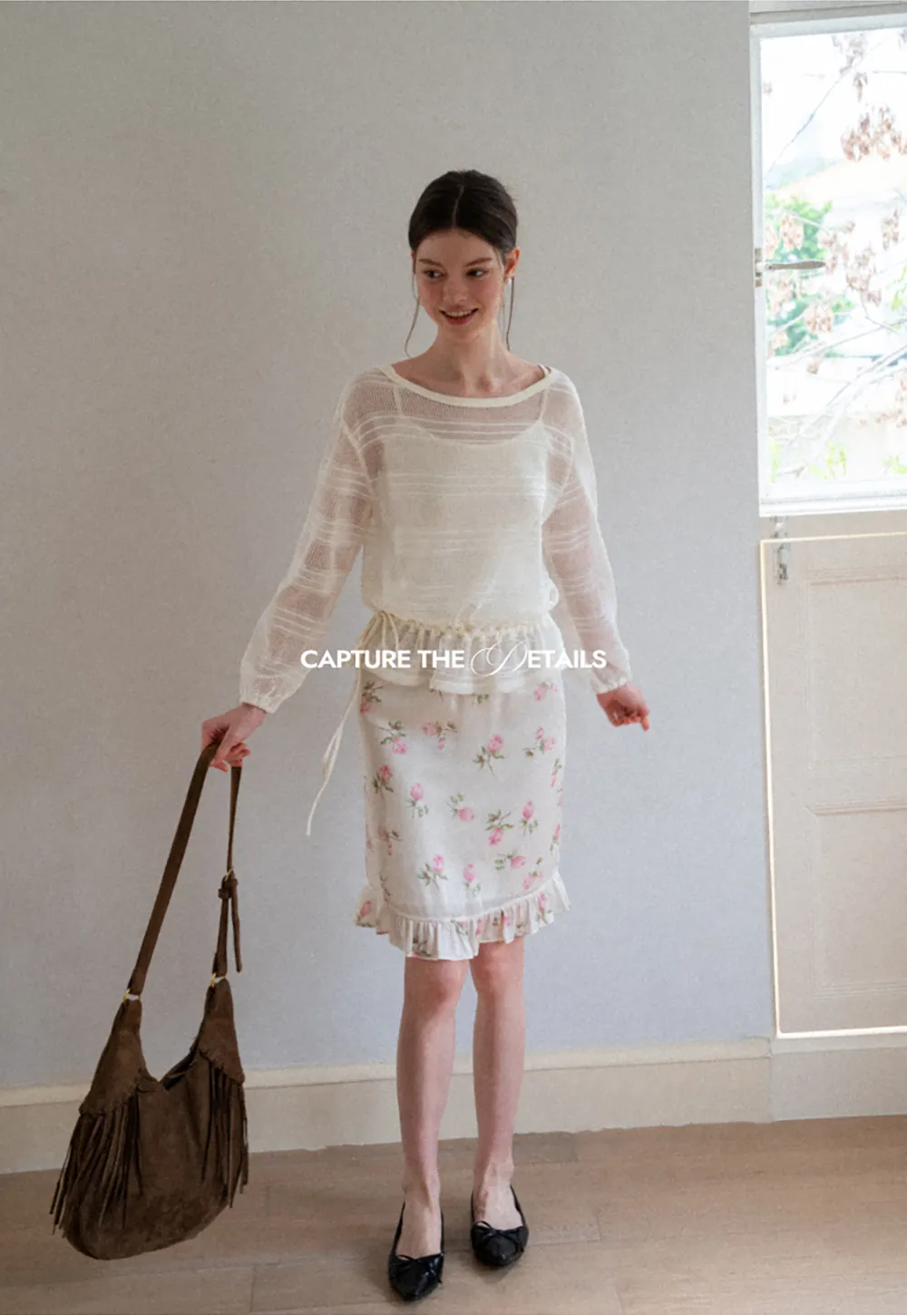 Mesh Knit Peplum Top Long Sleeve