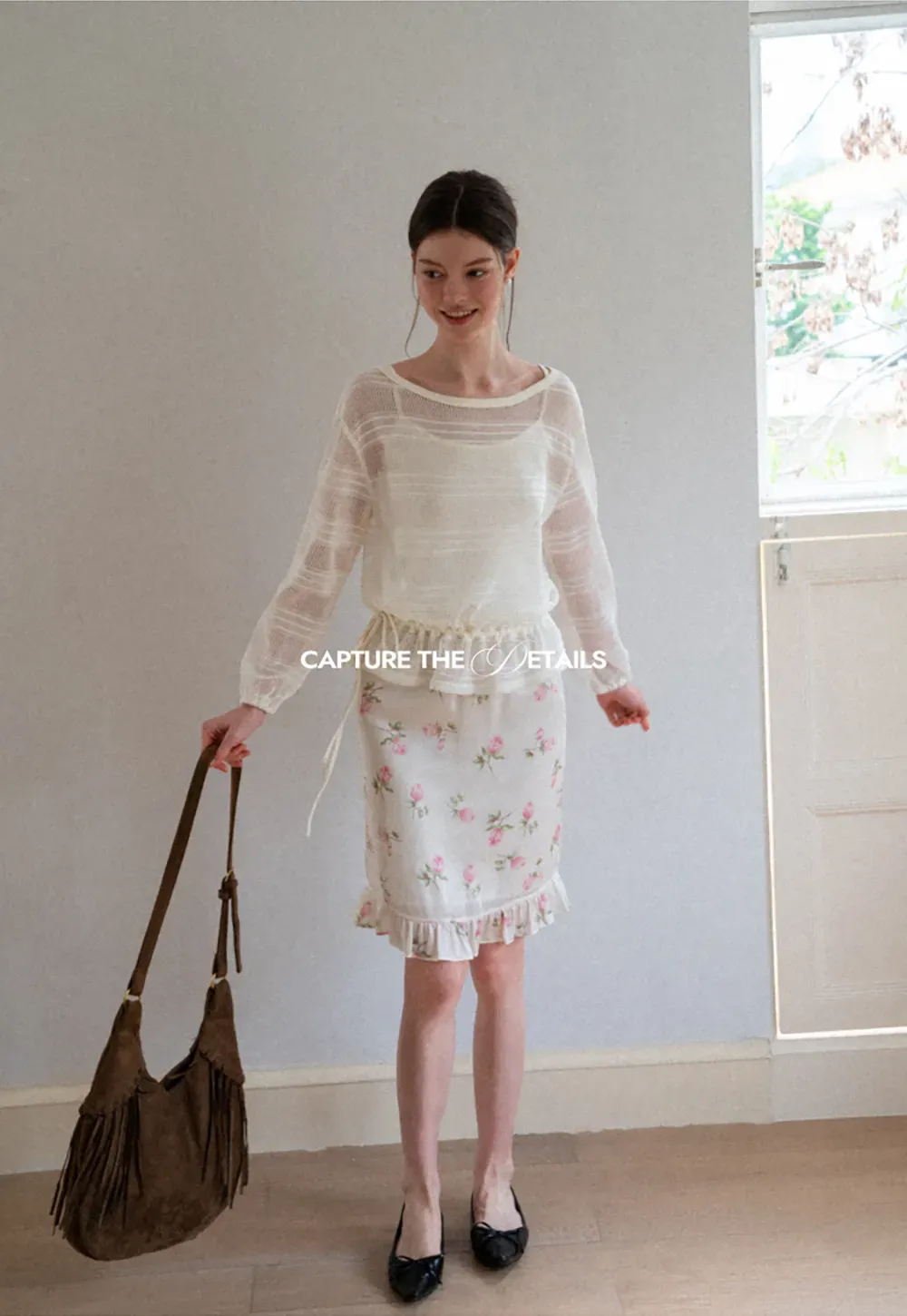 Mesh Knit Peplum Top Long Sleeve