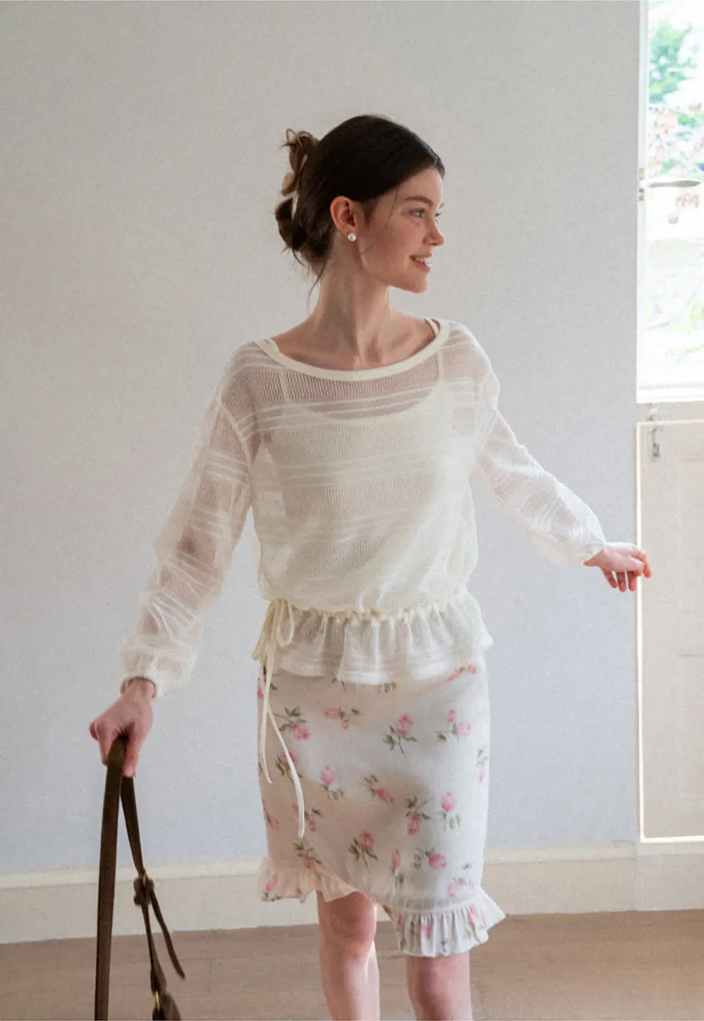 Mesh Knit Peplum Top Long Sleeve