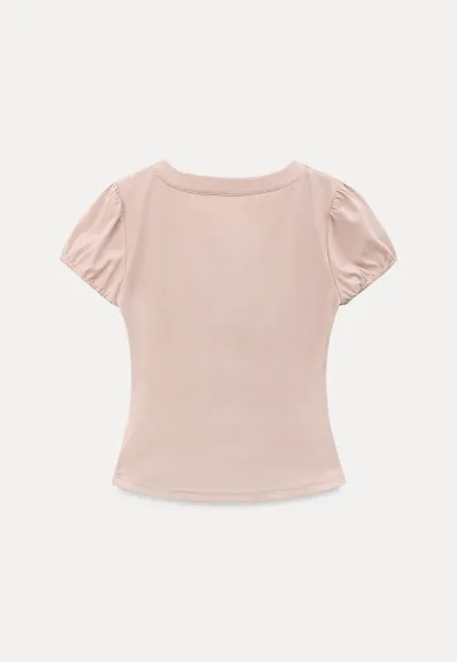 V Neck Puff Sleeve Fitted T Shirt