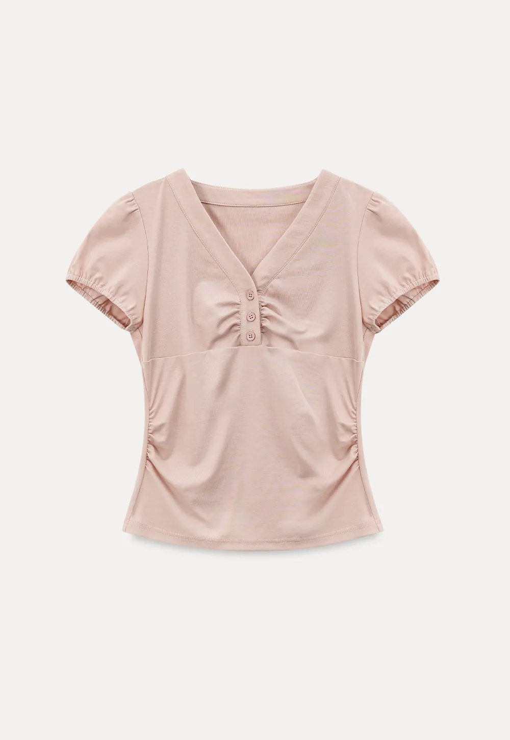V Neck Puff Sleeve Fitted T Shirt