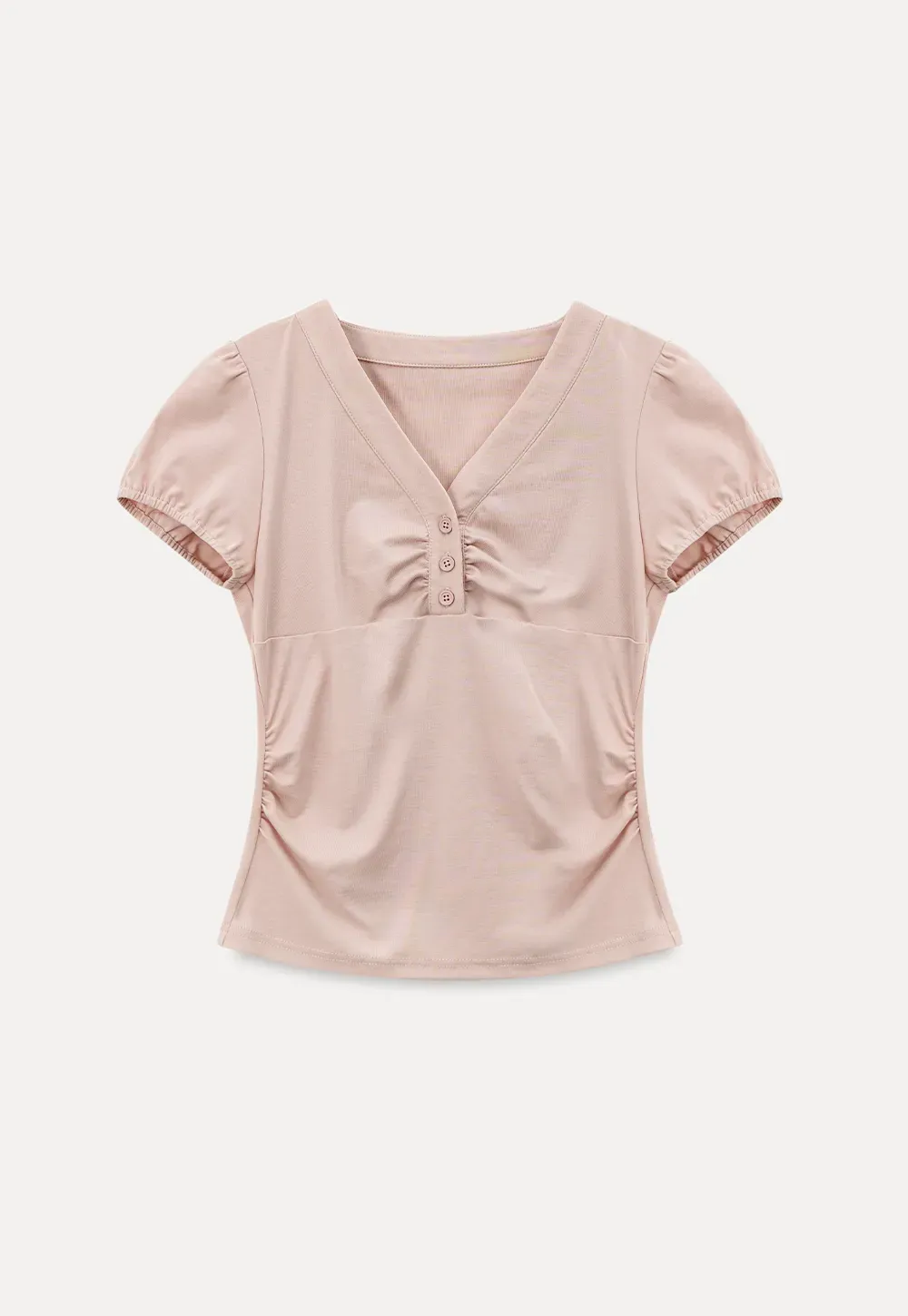 V Neck Puff Sleeve Fitted T Shirt