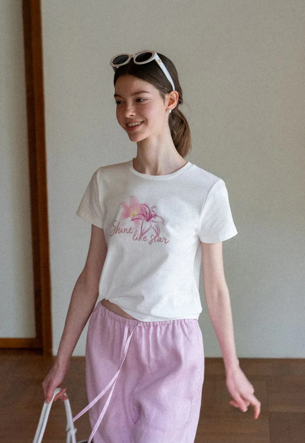 Floral Embroidery Crewneck Short Sleeve T Shirt