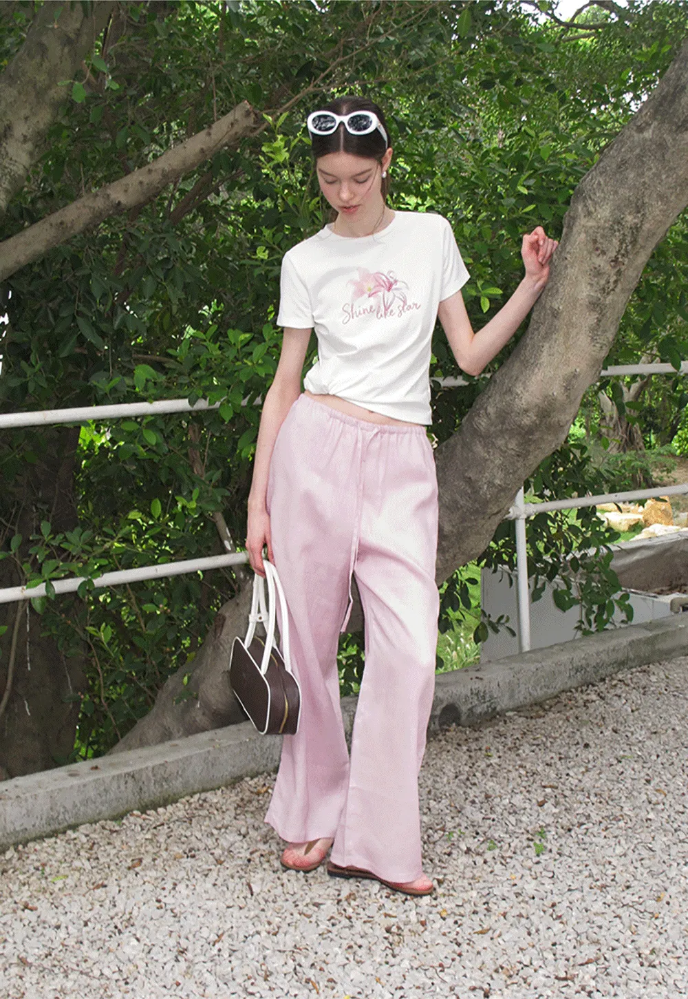 Floral Embroidery Crewneck Short Sleeve T Shirt