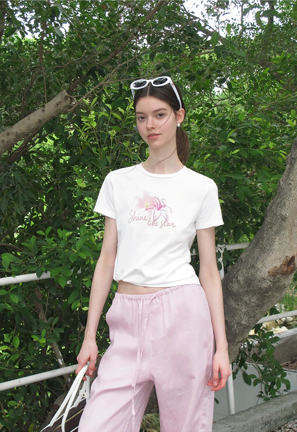 Floral Embroidery Crewneck Short Sleeve T Shirt