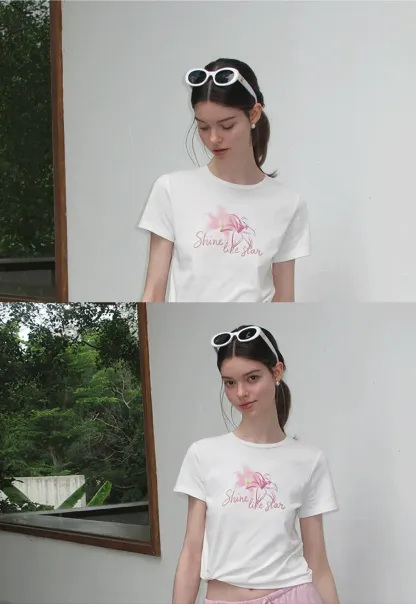 Floral Embroidery Crewneck Short Sleeve T Shirt