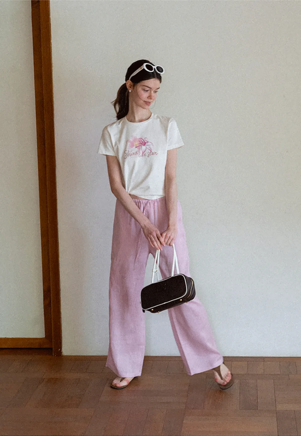 Floral Embroidery Crewneck Short Sleeve T Shirt