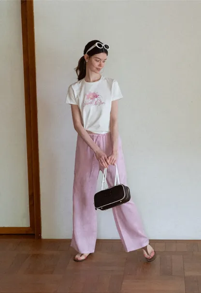 Floral Embroidery Crewneck Short Sleeve T Shirt