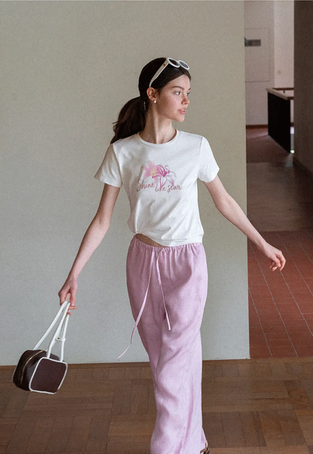 Floral Embroidery Crewneck Short Sleeve T Shirt