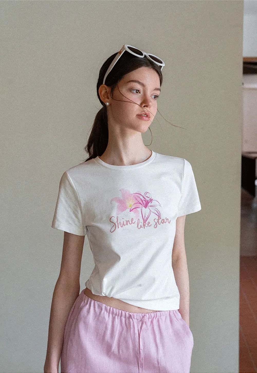 Floral Embroidery Crewneck Short Sleeve T Shirt