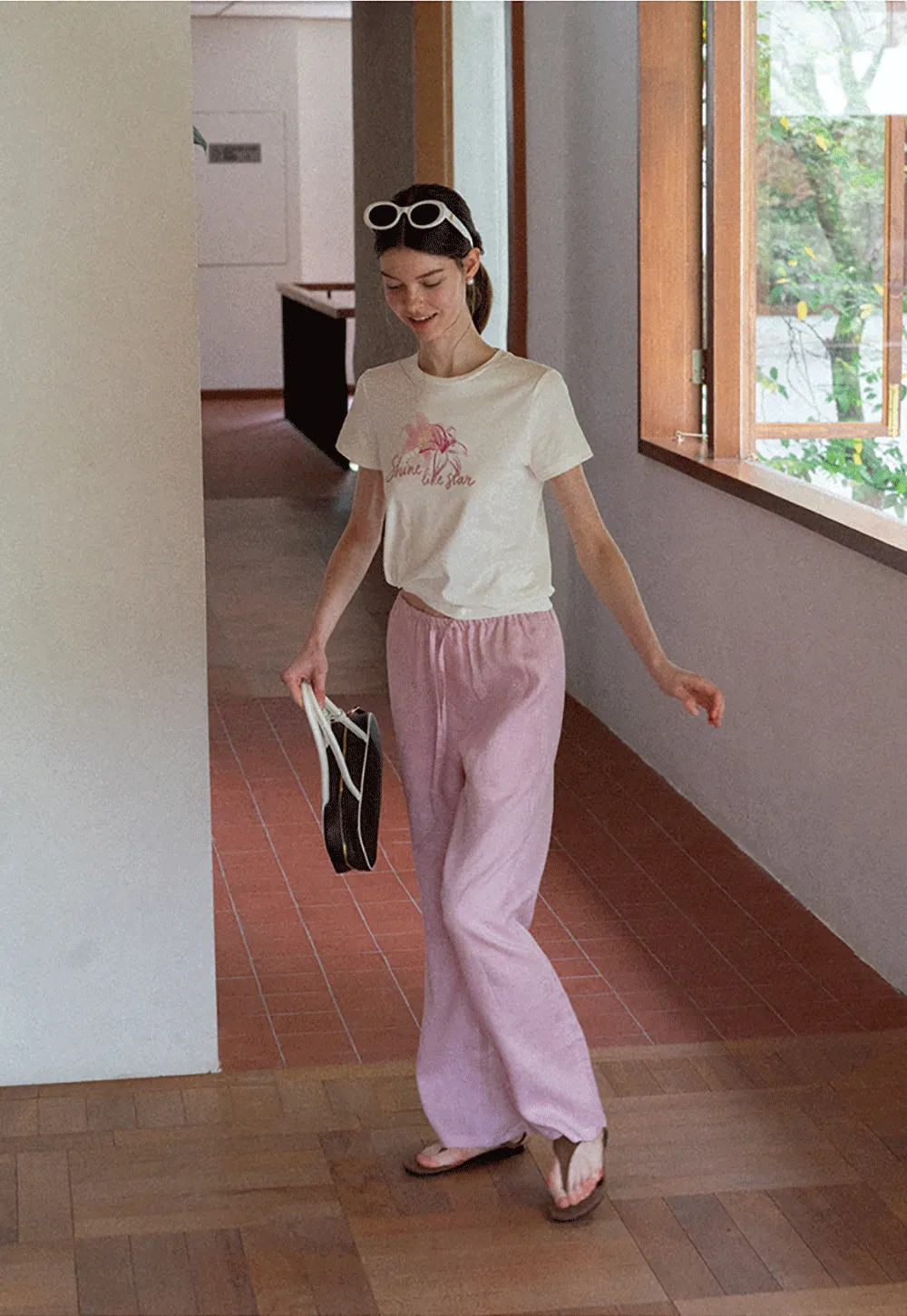 Floral Embroidery Crewneck Short Sleeve T Shirt