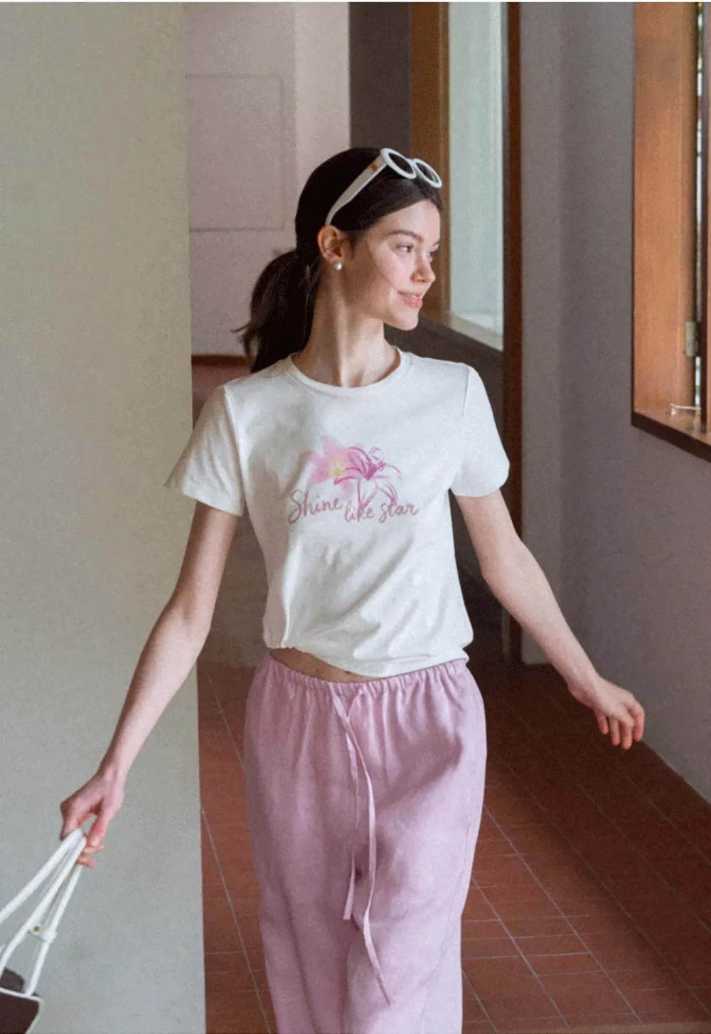Floral Embroidery Crewneck Short Sleeve T Shirt