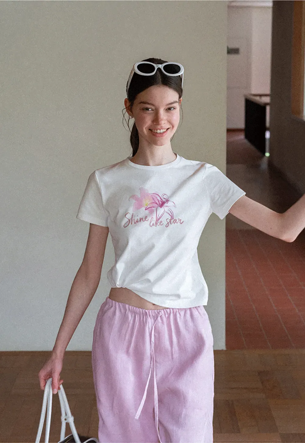 Floral Embroidery Crewneck Short Sleeve T Shirt