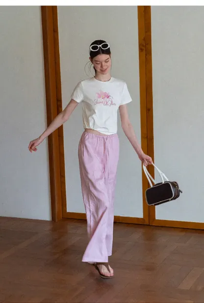 Floral Embroidery Crewneck Short Sleeve T Shirt