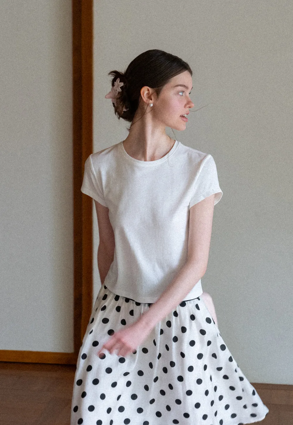 Cropped Sleeve Round Neck T Shirt