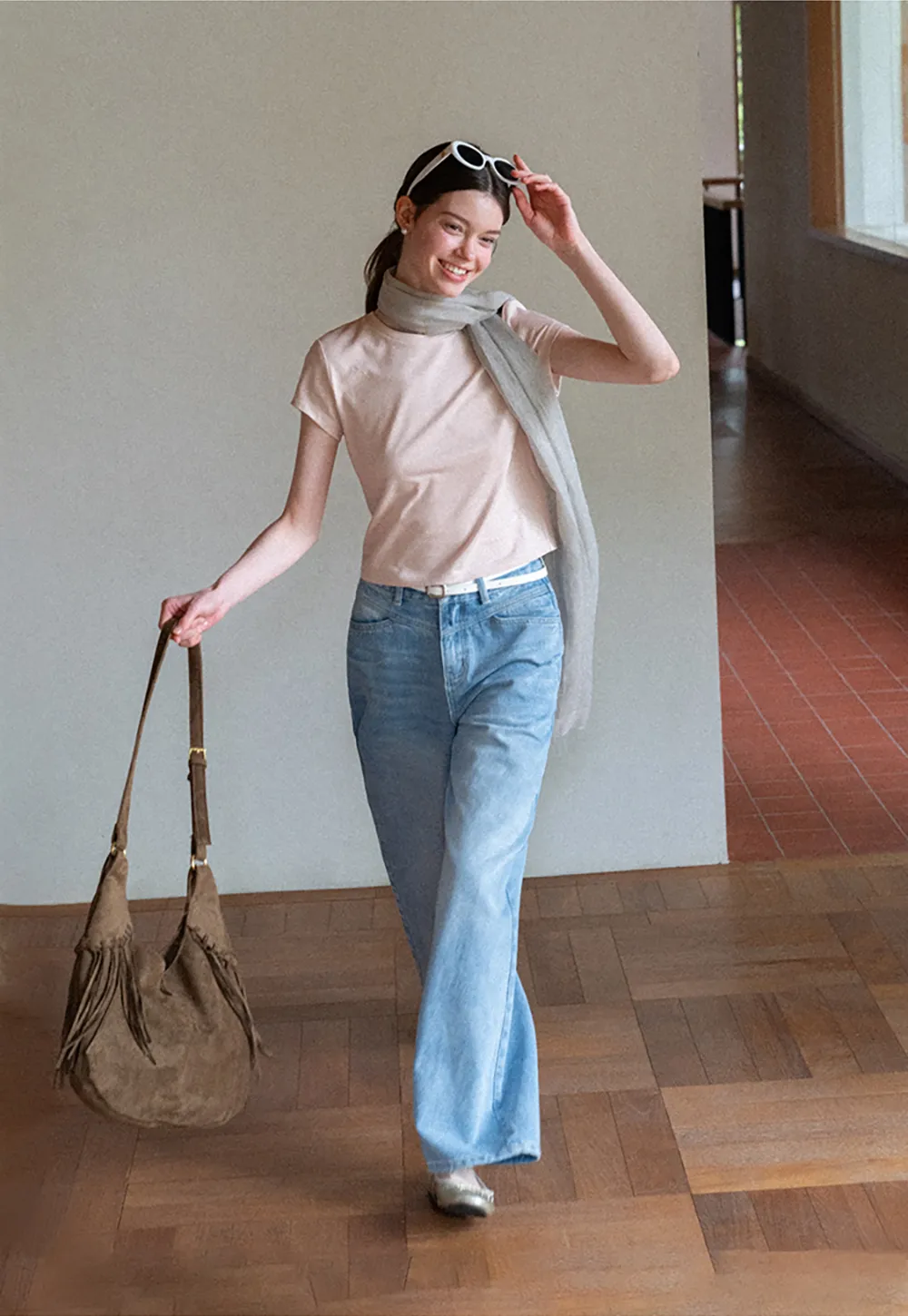 Cropped Sleeve Round Neck T Shirt
