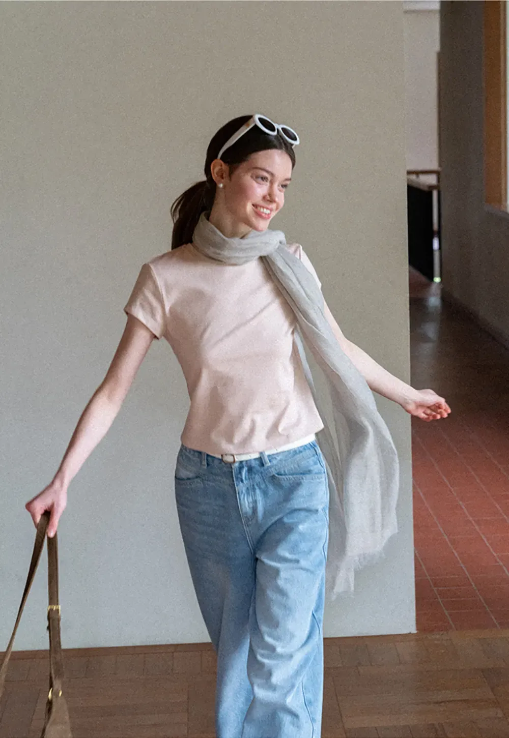 Cropped Sleeve Round Neck T Shirt