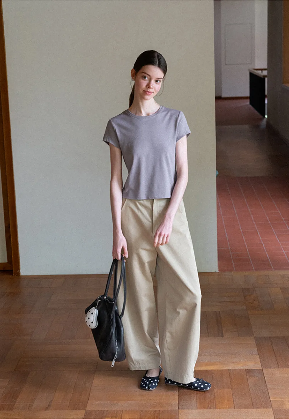 Cropped Sleeve Round Neck T Shirt