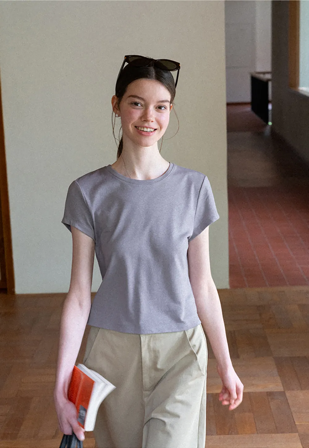 Cropped Sleeve Round Neck T Shirt
