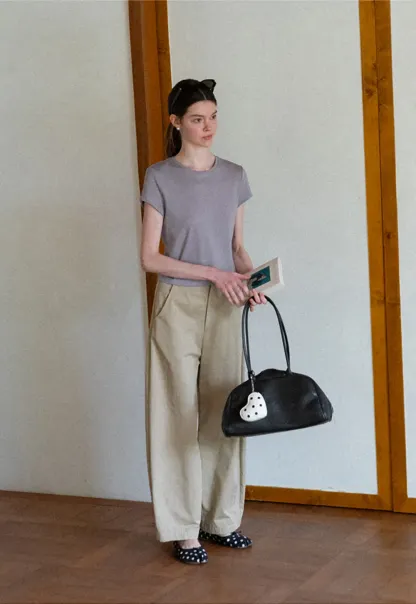Cropped Sleeve Round Neck T Shirt