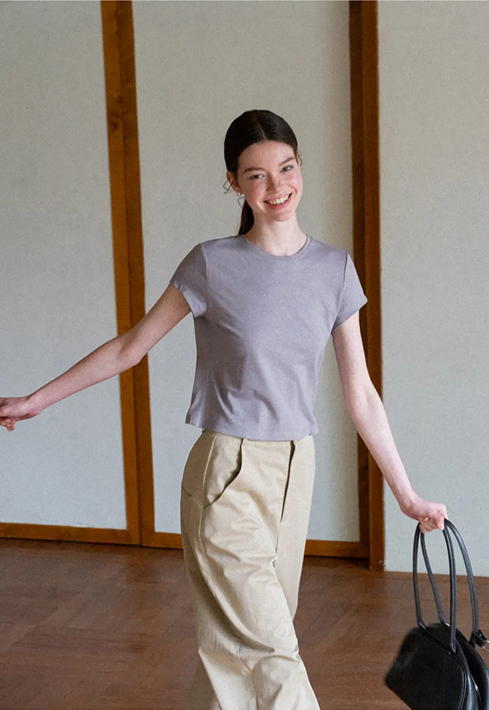 Cropped Sleeve Round Neck T Shirt