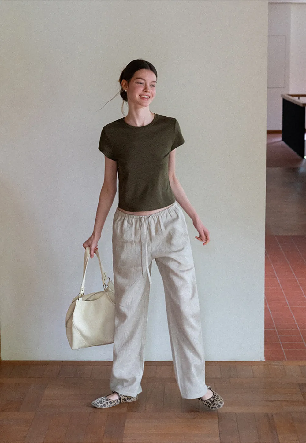Cropped Sleeve Round Neck T Shirt