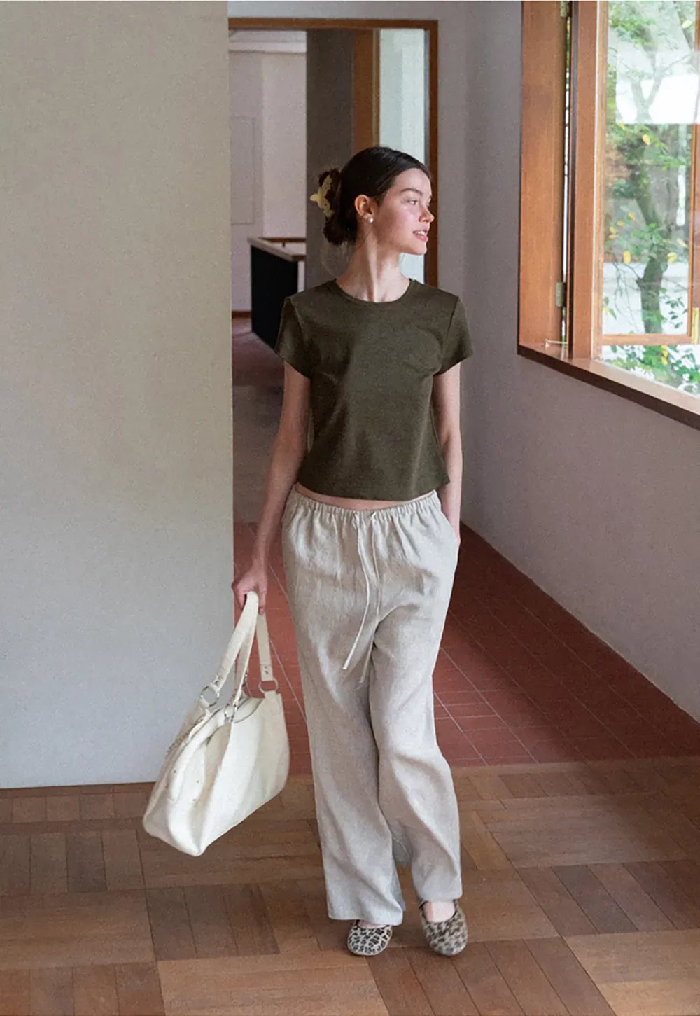 Cropped Sleeve Round Neck T Shirt