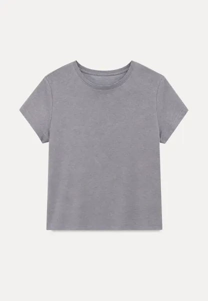 Cropped Sleeve Round Neck T Shirt