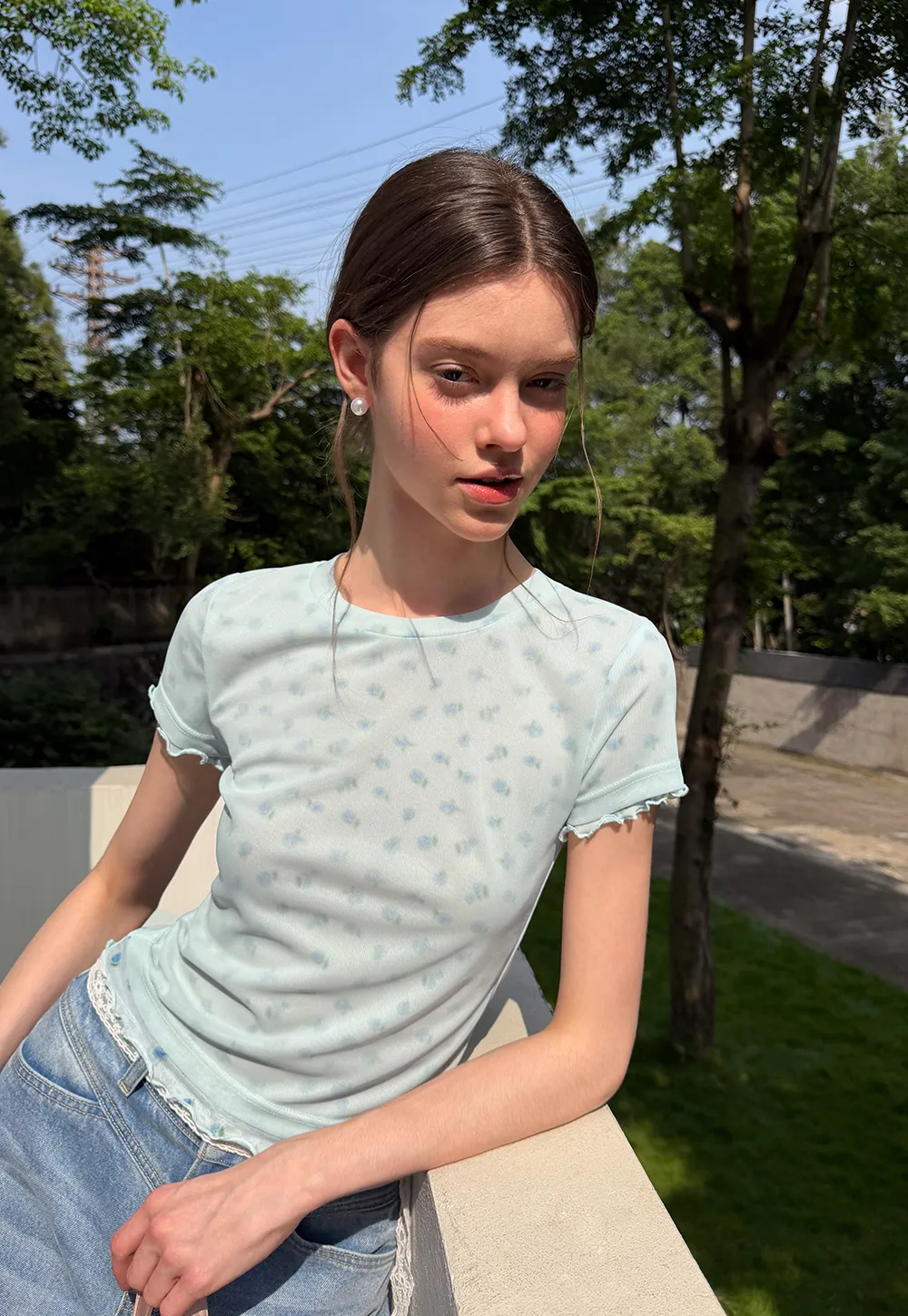 Lace Trim Short Sleeve T Shirt