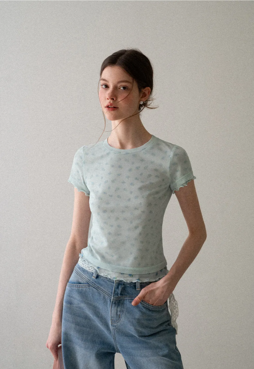 Lace Trim Short Sleeve T Shirt